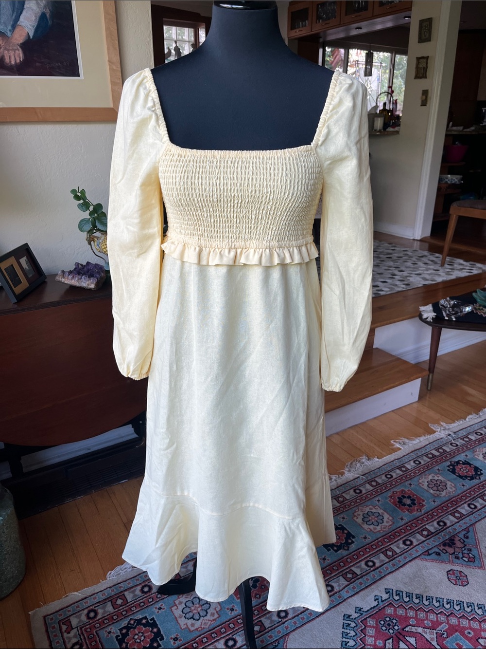 7 for all mankind. Linen/cotton blend yellow dress, S